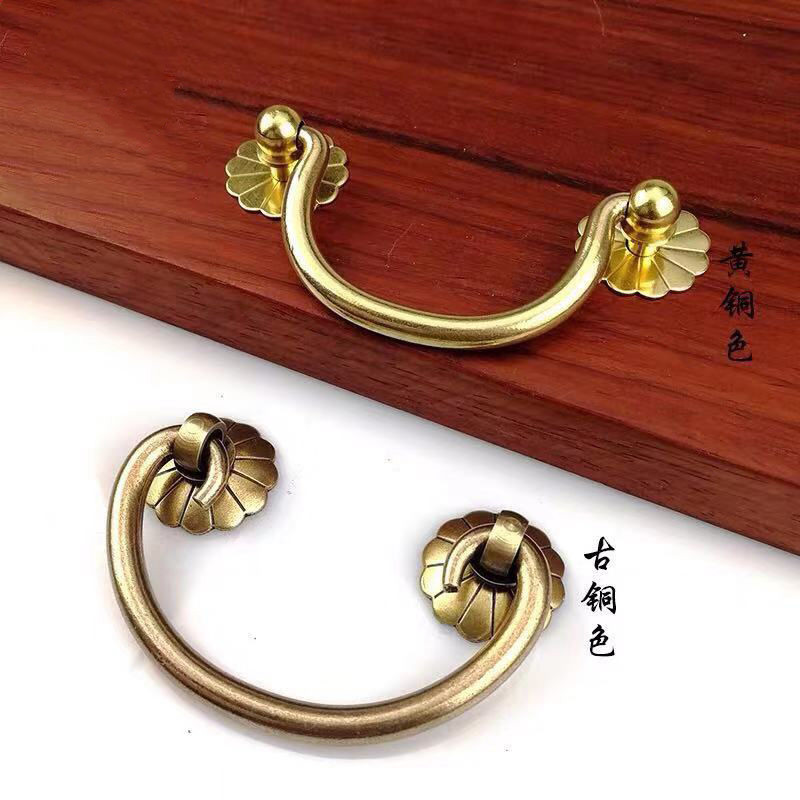 铜拉手中式仿古牛角纯铜把手抽屉简约实心书台元宝铜拉手铜配件书台孔