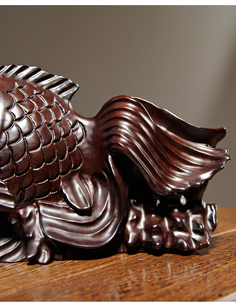 枳记家木雕鱼摆件木质金鱼客厅家居寓意年年有鱼装饰工艺品乔迁送礼