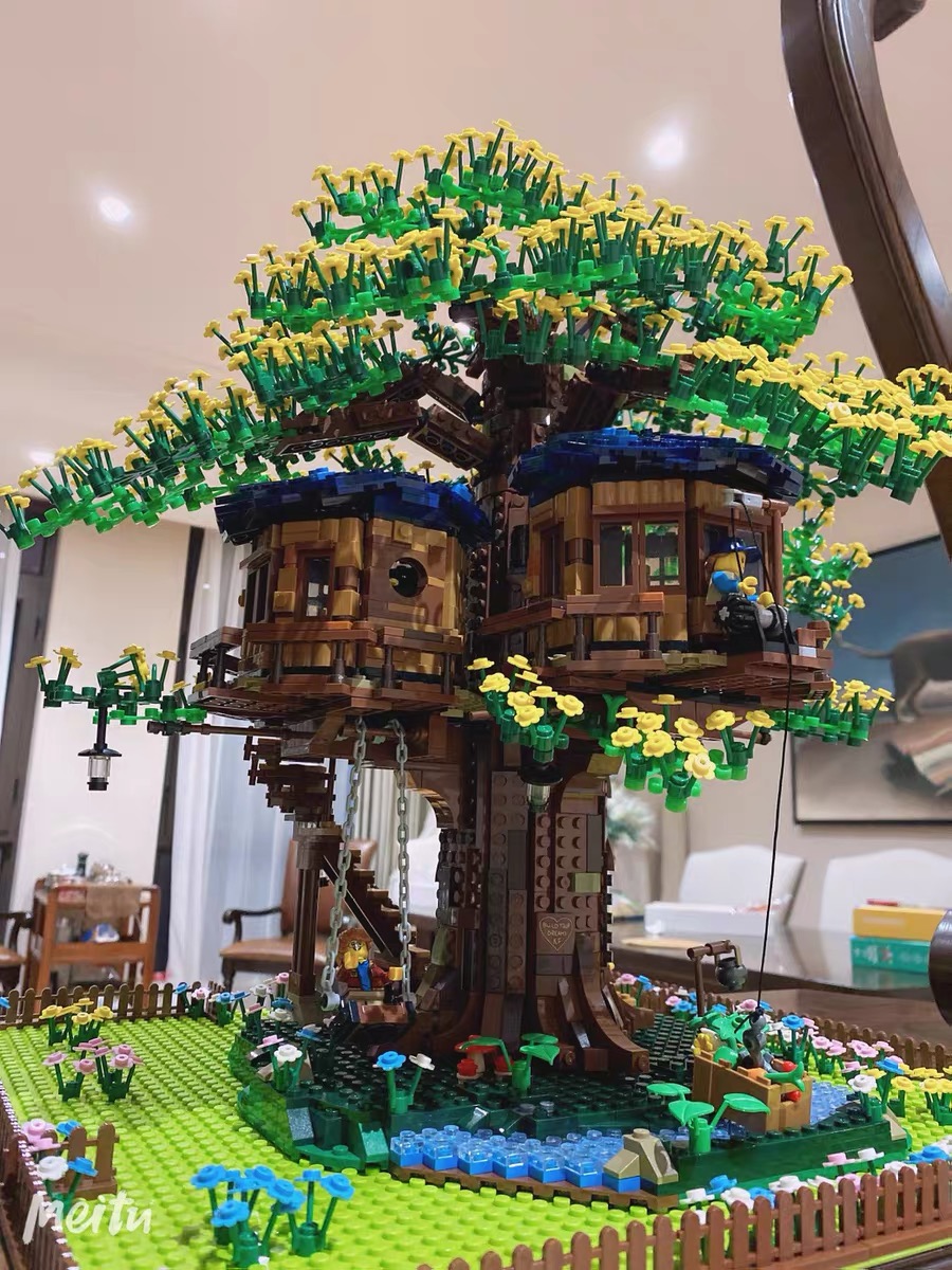 兼容乐高树屋moc积木女孩子系列成年高难度丛林拼装玩具樱花花束21318