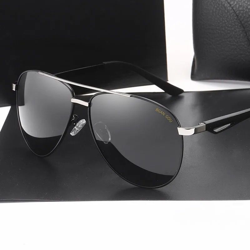 镜男司机夜视眼镜开车专用钓鱼潮流墨镜 银框黑灰片高清偏光片品牌