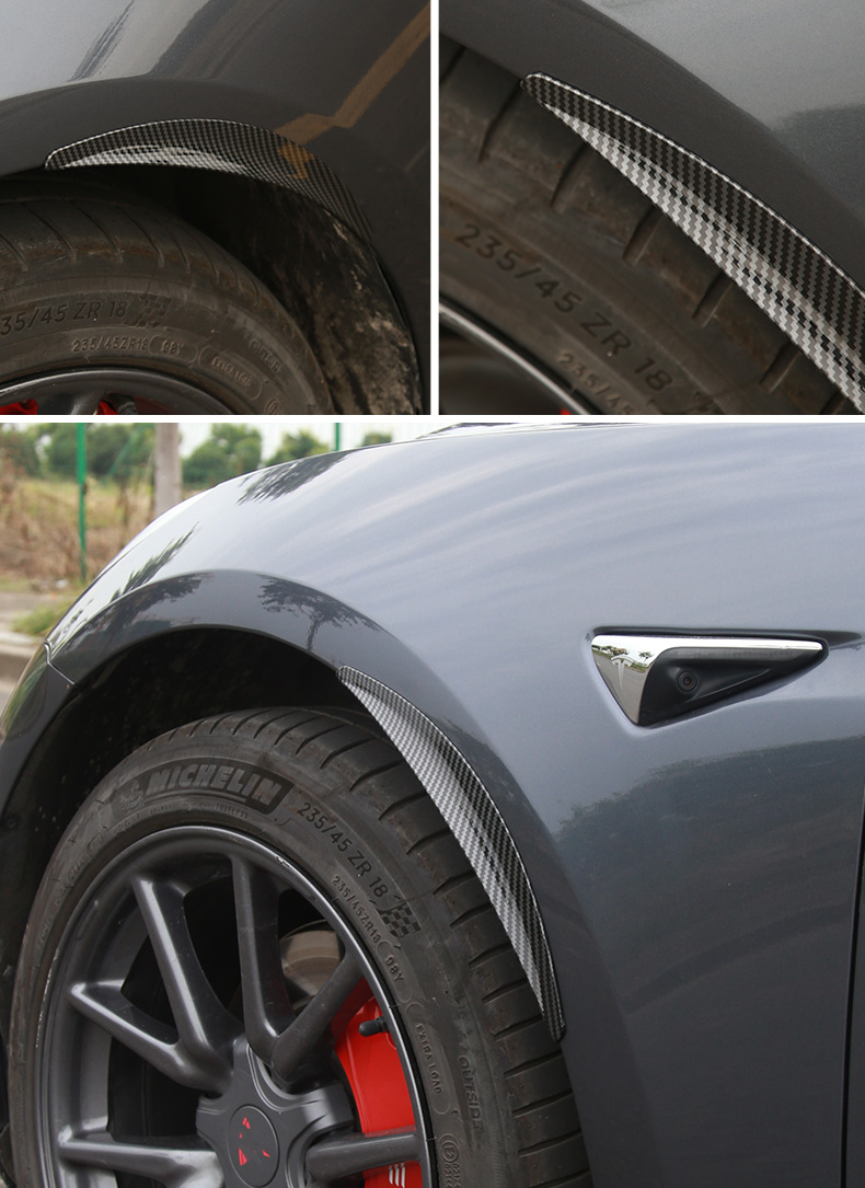 适用于特斯拉model3前轮眉挡泥板内衬防甩泥改装配件汽车用品高亮碳