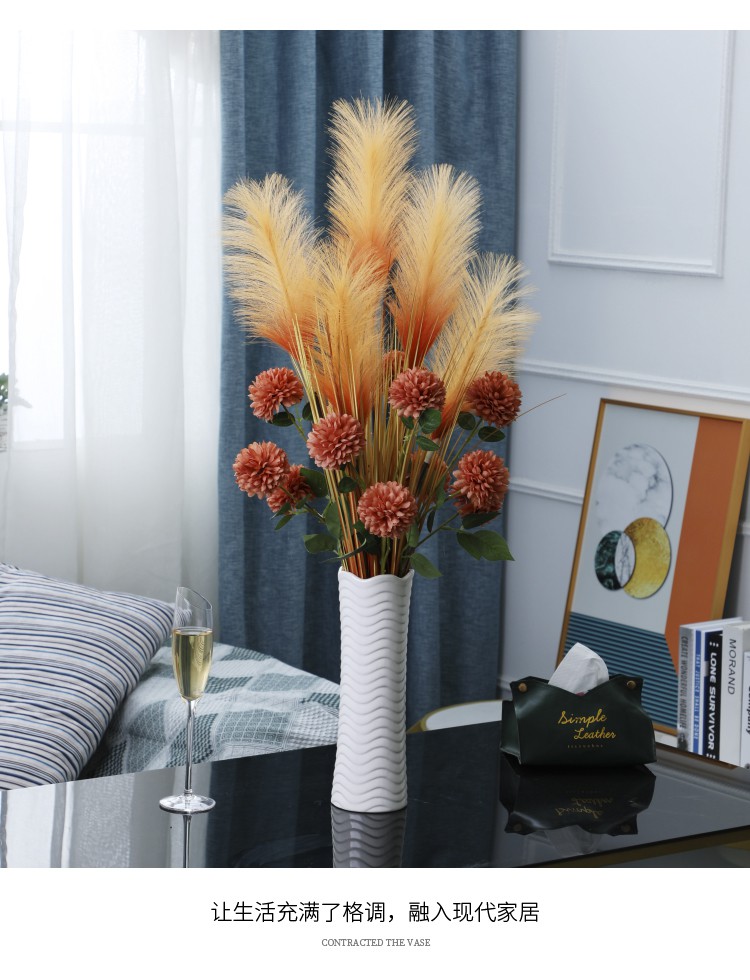 芦苇草花瓶插仿真花落地摆件客厅北欧式现代时尚花艺陶瓷田园干花25cm