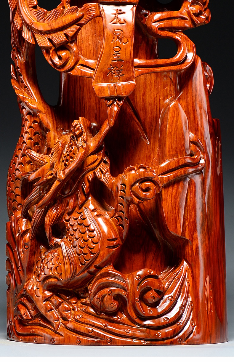 秀展花梨木龙凤呈祥雕刻龙凤玄关结婚送礼品实木红木摆件新店公司开业