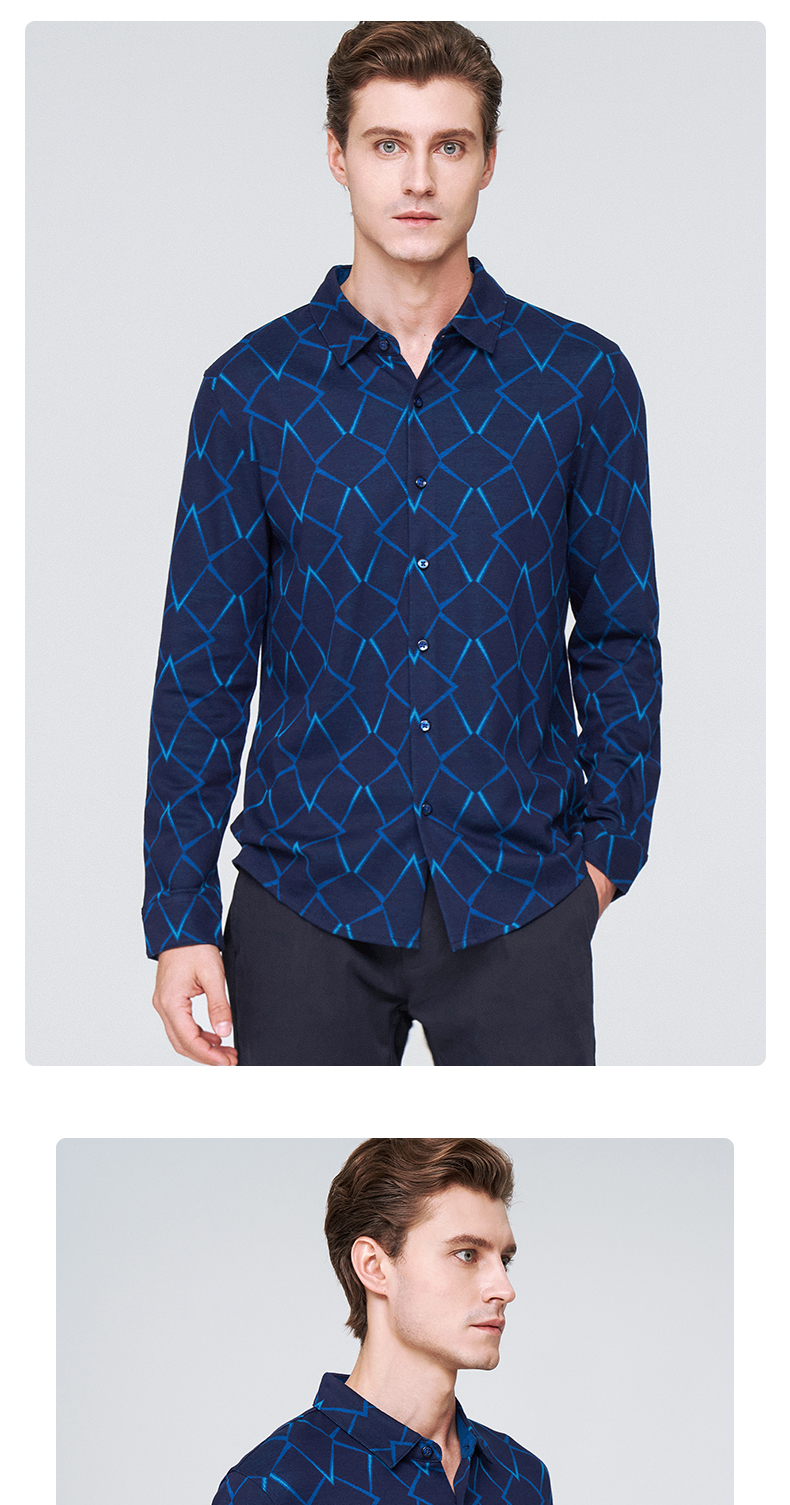 versino/梵思诺男装2020秋季新款男士长袖休闲衬衫商务休闲上衣 藏