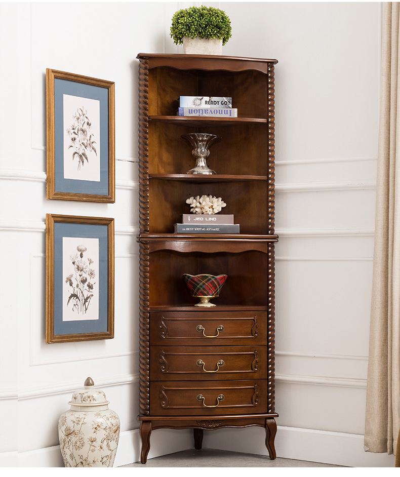 美式实木收纳三角柜欧式拐墙角柜客厅转角卧室上下柜组合樱桃色默认1