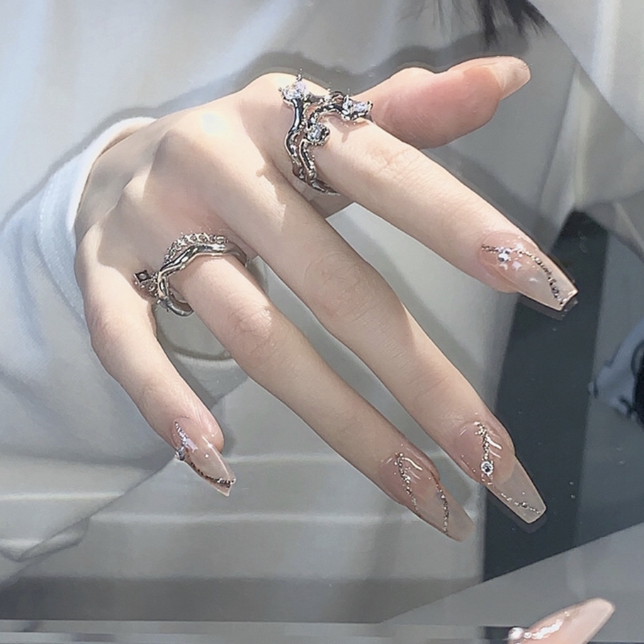 美甲贴片ins风高级爆闪美甲贴片ins风感穿戴式假指甲可拆卸甲片成品中