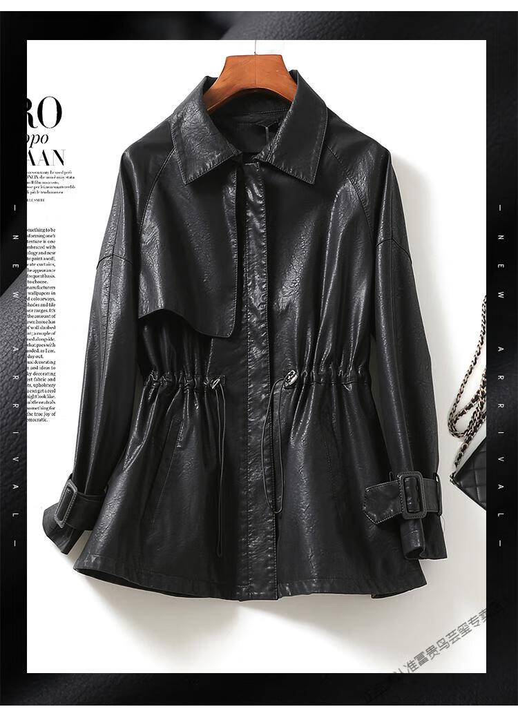 富贵鸟绵羊皮女皮衣短款皮夹克小个子风衣2021新款真皮外套黑色m95108