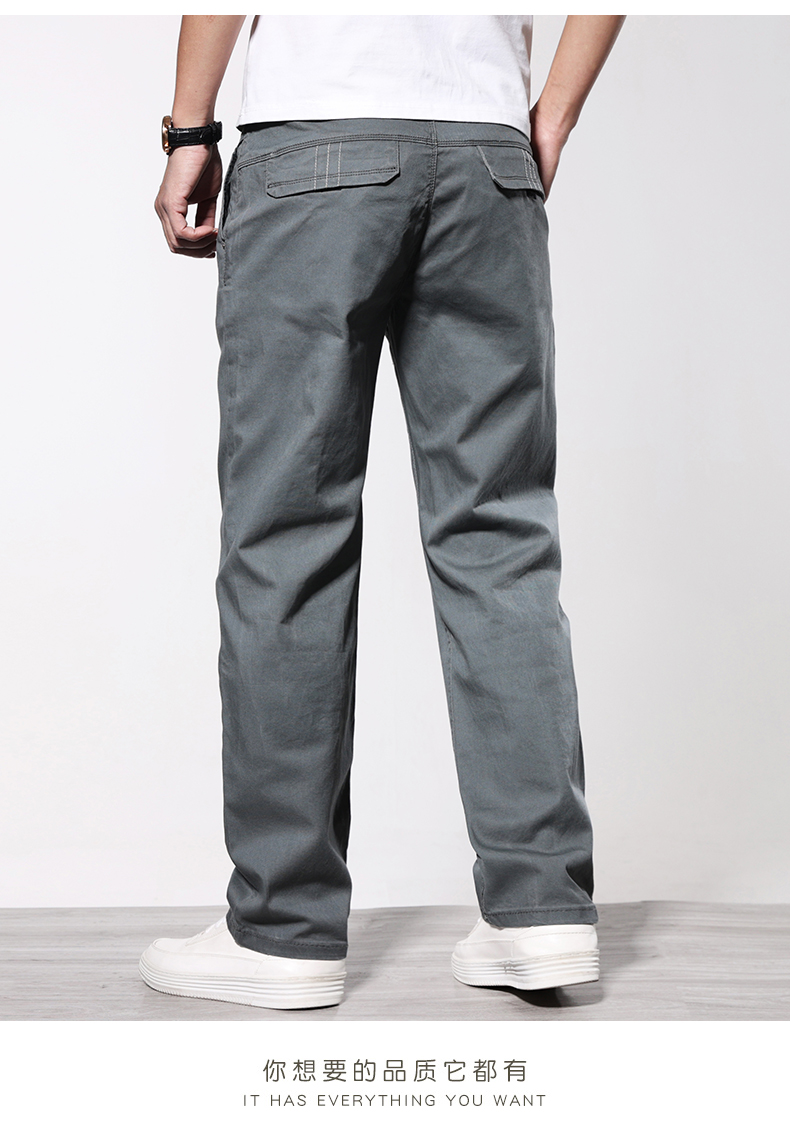 美国苹果春夏季新款灰色休闲裤男士宽松直筒百搭弹力斜口袋男裤子潮