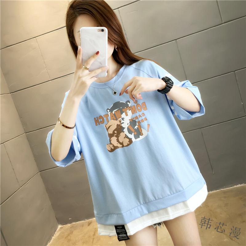 韩芯漫夏天衣服女装初中生高中女生短袖t恤女夏季学生韩版宽松半截袖