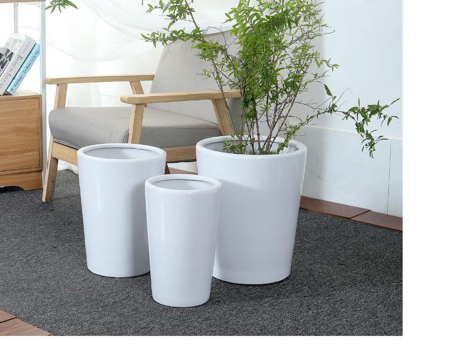 卫亮陶瓷花盆白色特大号个性简约带托盘绿植落地客厅庭院花盆大铜钱进