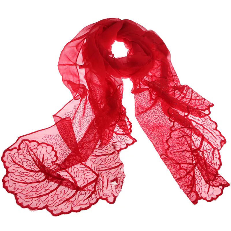 中国红纱巾大红色丝巾围巾女百搭春秋中国红秋冬季披肩纯长款纱巾黑色