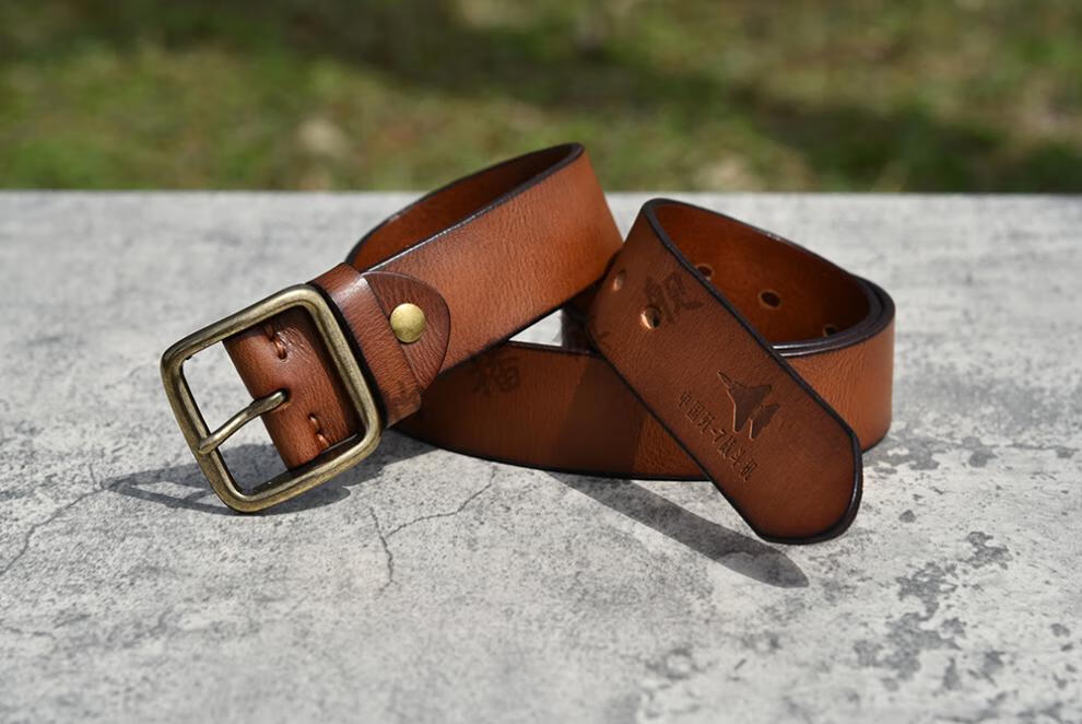 飞行员腰带 部别牛皮带歼黄牛皮头层复古飞行伞铜实心针扣男士飞行员