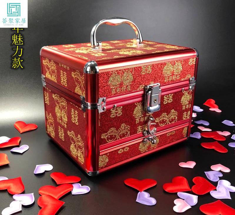 首饰盒结婚镜箱新娘密码箱珠宝钱箱百宝箱嫁妆镜箱陪嫁收纳盒新款祥云