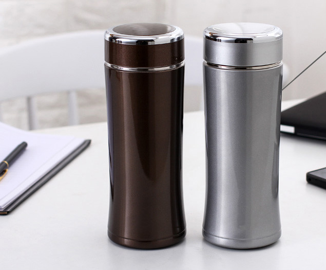 陶瓷保温杯瓷内胆中老年人泡茶双层办公水杯带茶隔装中药银白色