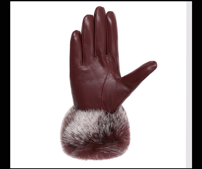 迈中恋骑行皮手套仿真皮女士兔毛毛口绵羊皮手套冬天防风防寒保暖加绒