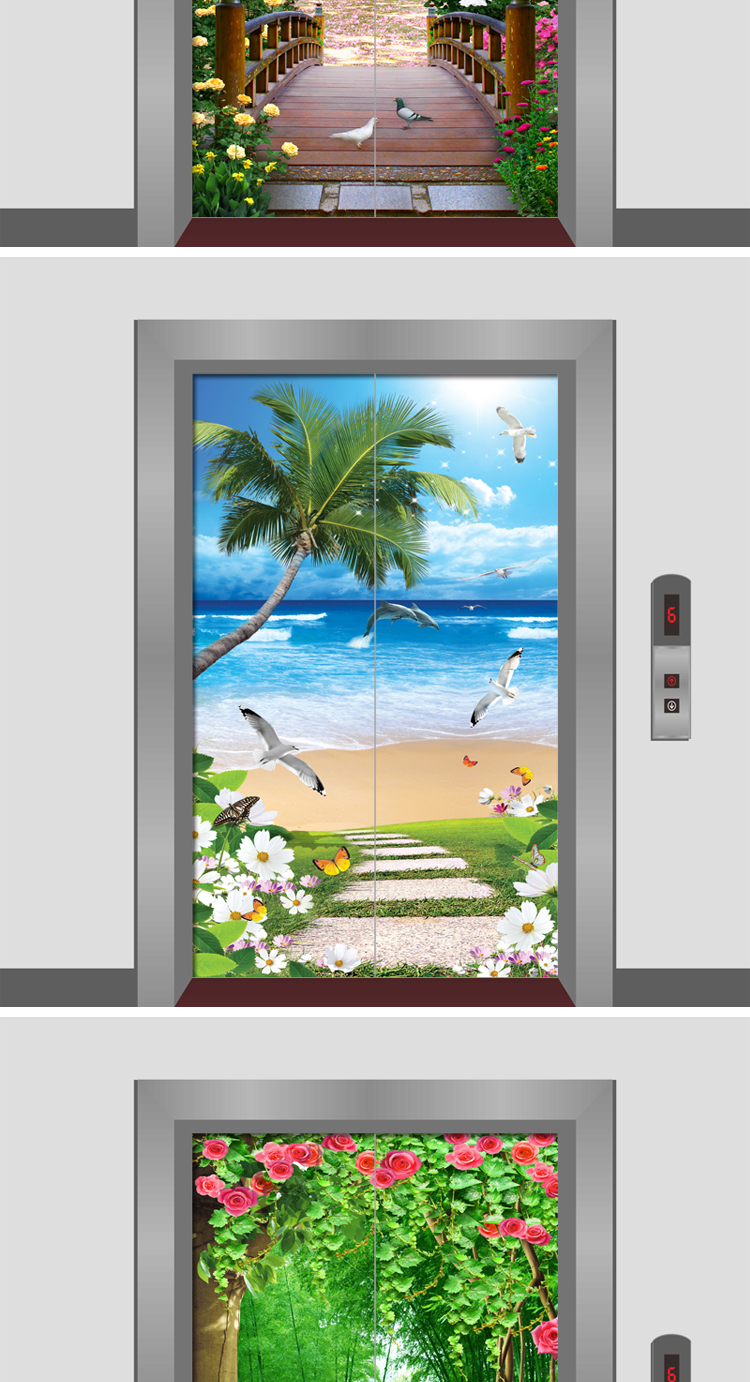 电梯门装饰贴纸贴画风景画定制入户现代简约墙贴自粘可移除保护膜气球