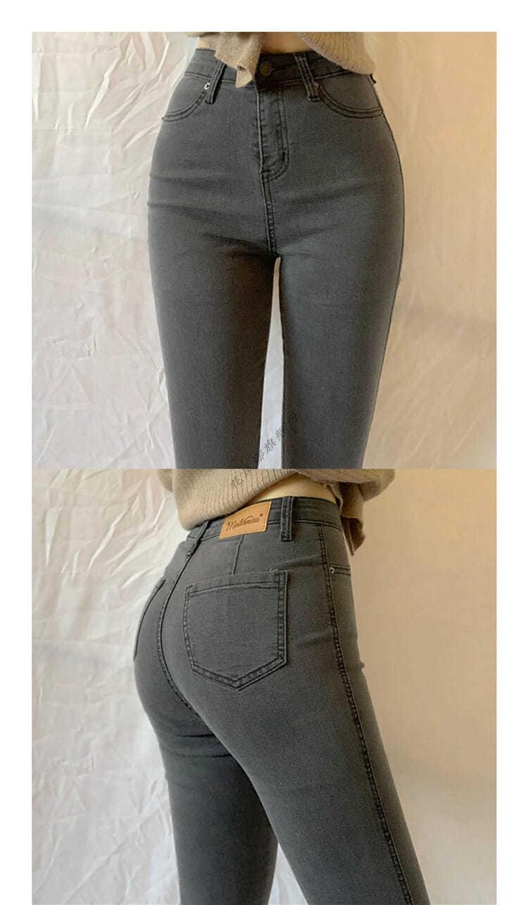 花岚娜 欧美风高腰蜜桃臀弹力浅蓝牛仔长裤女紧身显瘦包臀小脚铅笔裤