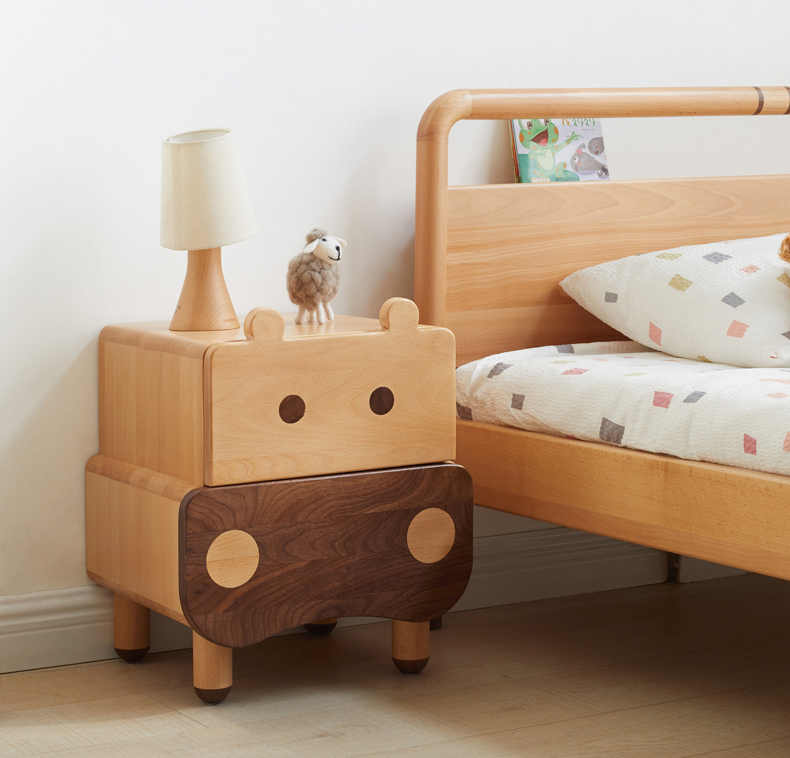 儿童床头柜 维莎实木儿童床头柜创意卡通床边储物柜置物架简约现代