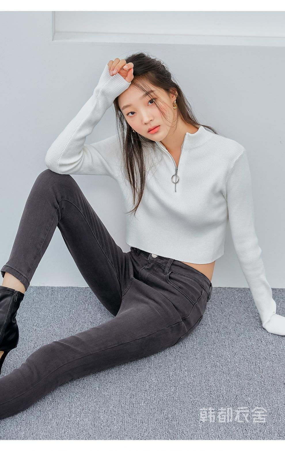 韩都衣舍2021秋装新款女装上衣打底半高领毛衣长袖针织衫pv9700兴杏色