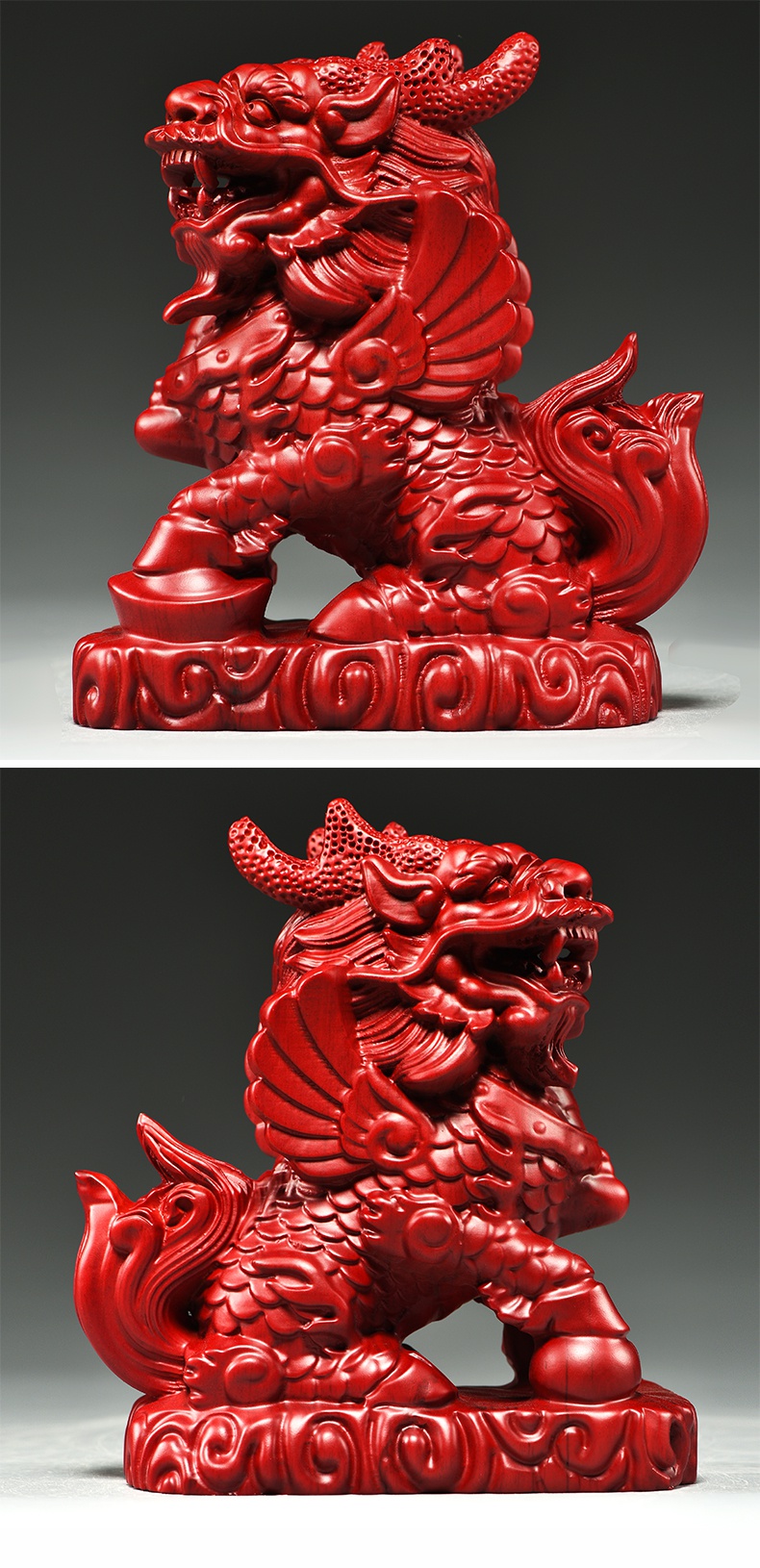 杞瑾红花梨木雕麒麟摆件对实木制办公室客厅卧室装饰工艺品开业礼品