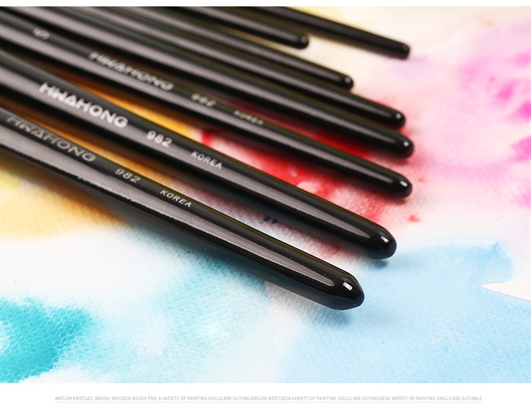 韩国hwahong华虹画笔 圆头榛形尼龙毛水彩画笔 水粉油画笔化妆画眉