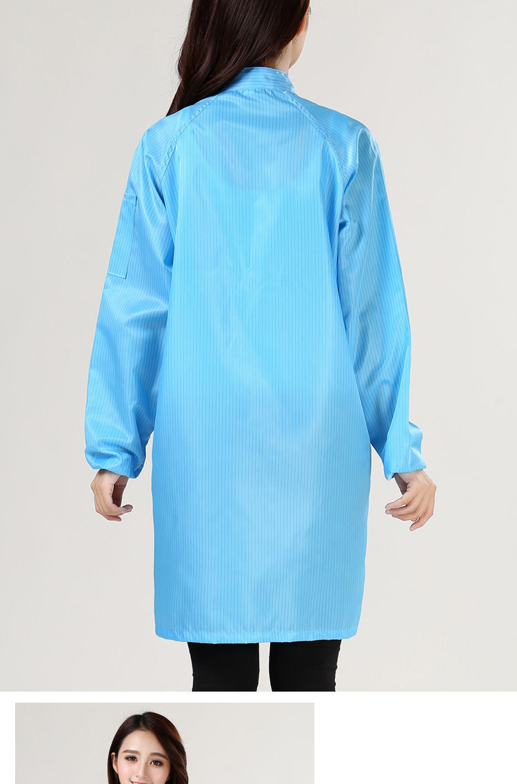 蓝大褂工作服静电大褂无尘车间护服无尘服条纹蓝白静电衣带帽尘服条纹