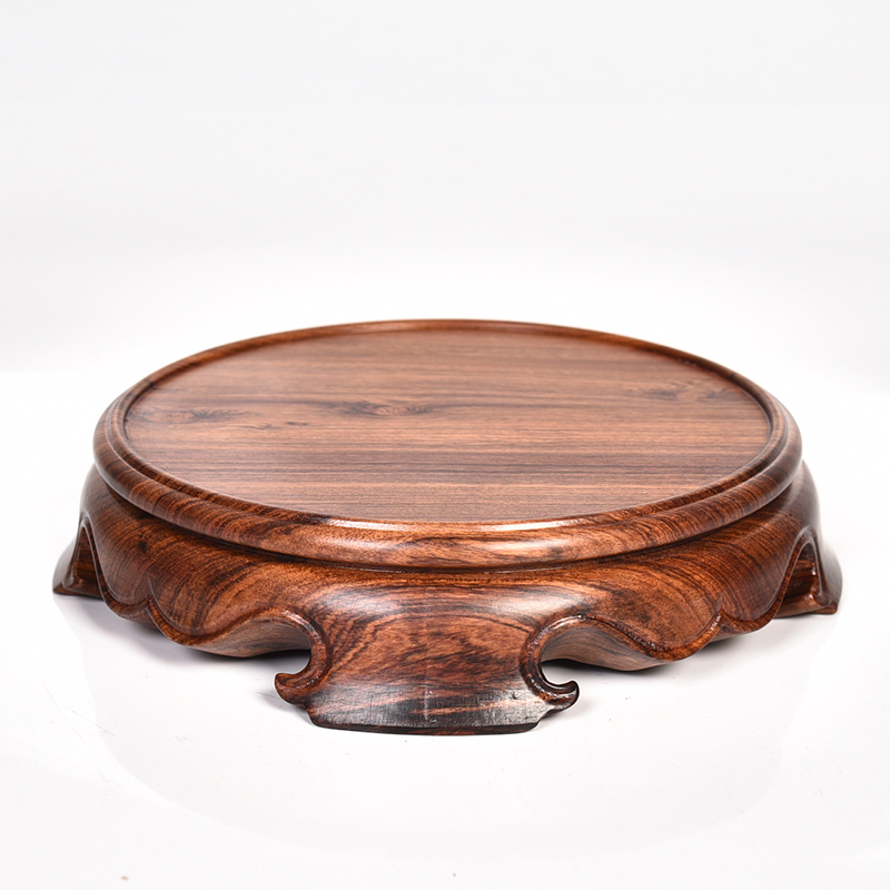 琴书侣整料雕刻光板圆形底座实木花瓶底座茶壶底座香炉底座木托垫非洲