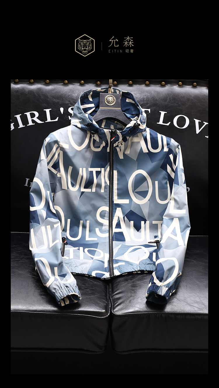 chdgr香港轻奢潮牌男装男士夹克潮牌2021春季新款欧货字母印花连帽