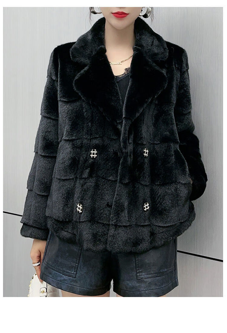 恒源祥丹麦貂皮草外套女短款2021新款冬季仿水貂绒年轻款小个子毛毛