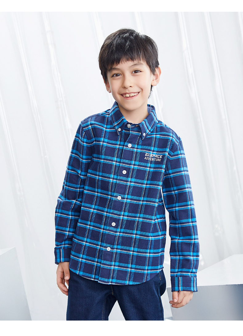 kids衣恋官方集团依恋衣恋儿童春季季男童经典撞色格纹长袖衬衫童装