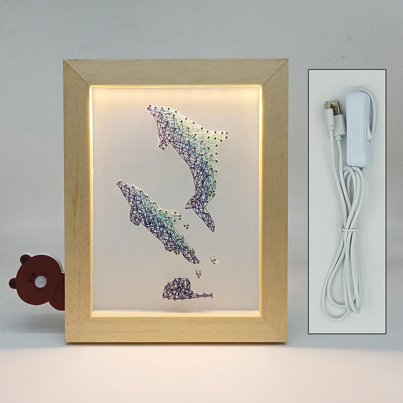 旭厽钉子绕线画材料包diy手工礼物创意钉子绕线弦丝画逐浪海豚材料包