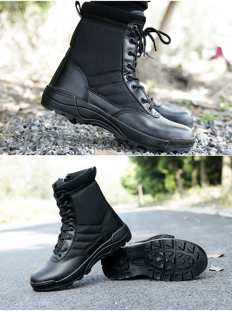 春夏款男女作战靴超轻高帮登山靴作训鞋耐磨防滑swat黑色高帮单靴36