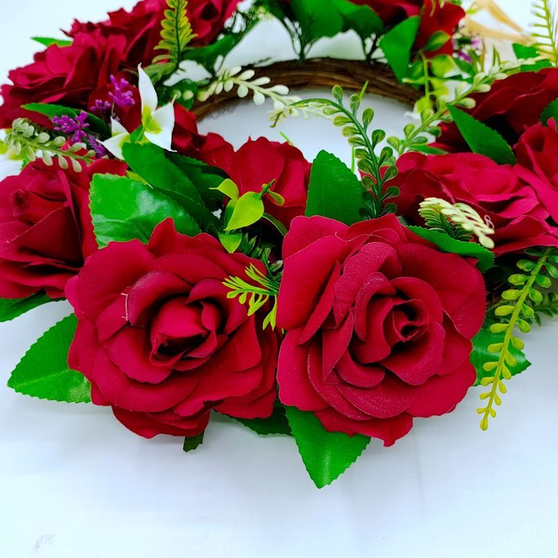 嘉智鹤圣诞花环仿真玫瑰花装扮节庆门吊饰氛围饰品 红色玫瑰花