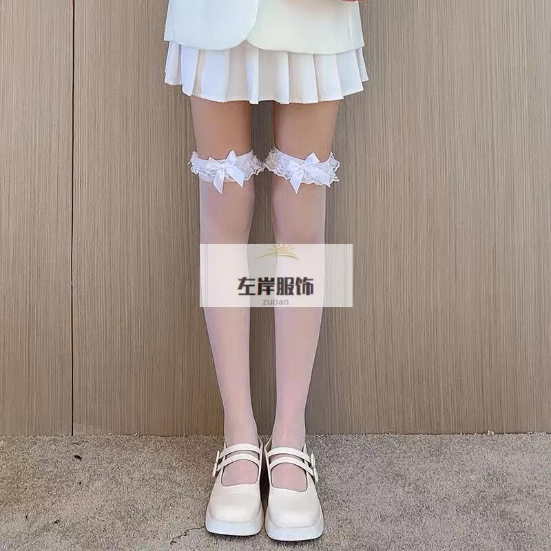 日系jk白色丝袜lolita夏季薄款蝴蝶结大腿袜情趣可撕蕾丝过膝袜女ff