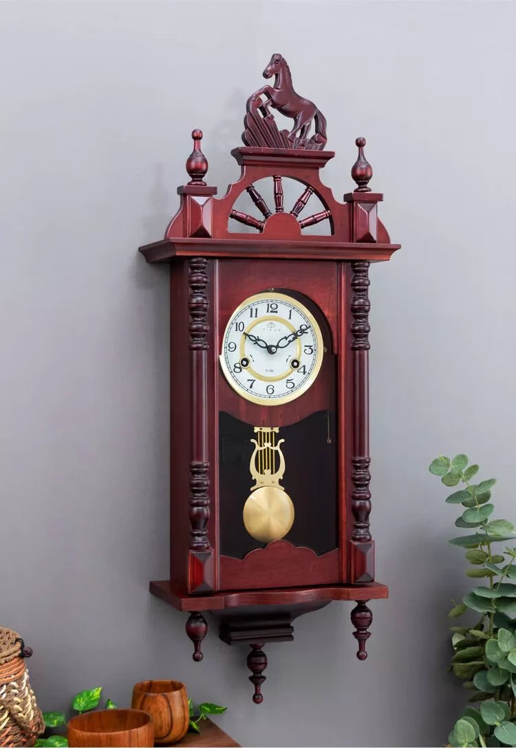 名称:甲门(jiamen)旗舰官方马头机械挂钟纯铜机芯老式钟表实木仿古