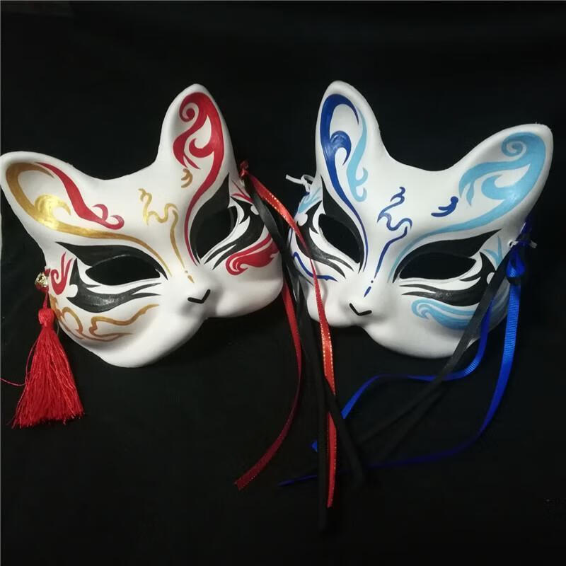 日式和风手绘狐狸面具汉服拍摄道具快手道具半脸男女妖狐面具手绘狐狸
