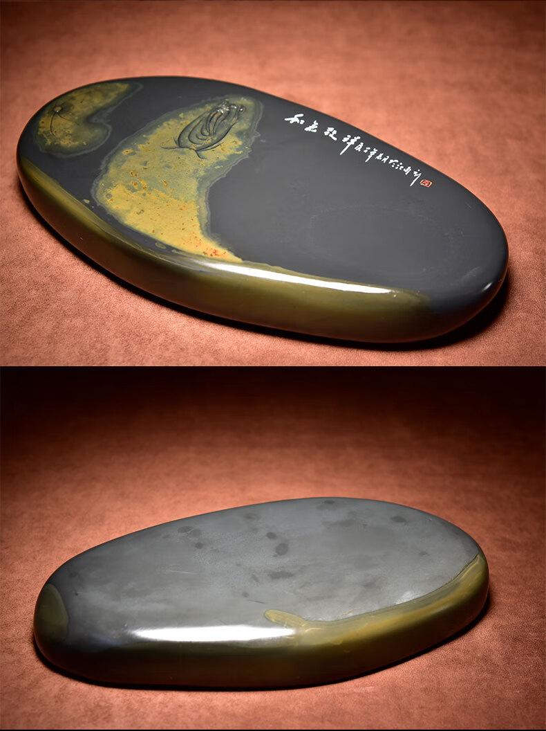 典藏歙砚张子坚作品雕刻龙尾山金晕籽料老坑原石人物题材砚台文房收藏
