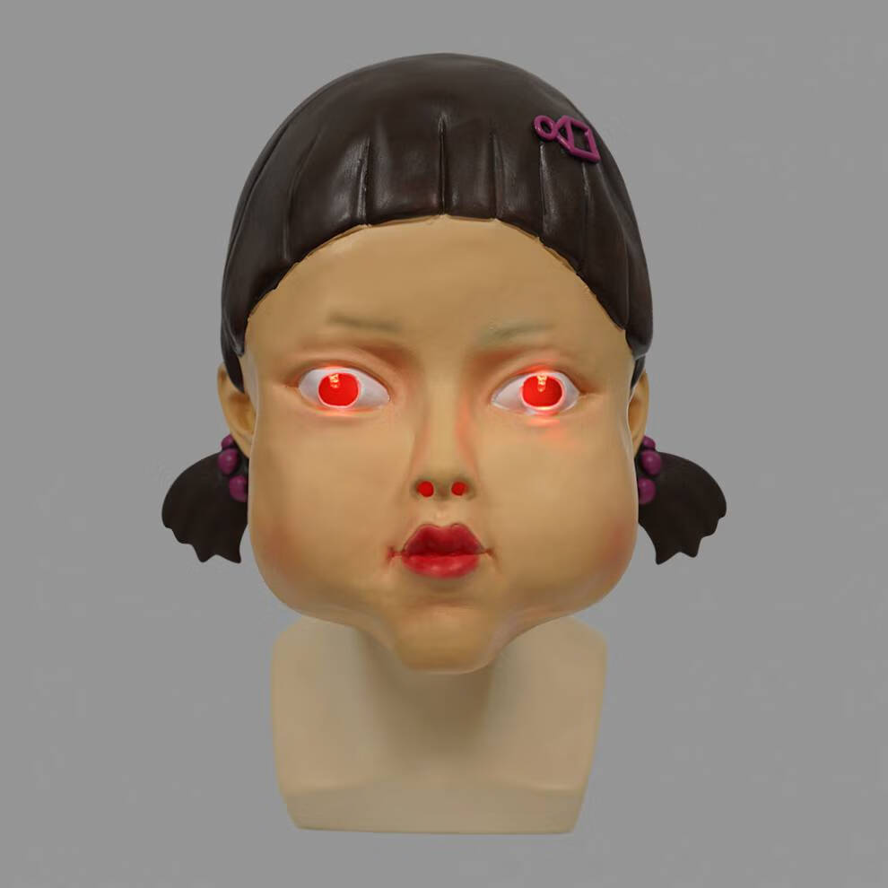 万圣节女孩木偶面具卡通人偶头套乳胶面具娃娃道具化妆舞会 发光木偶