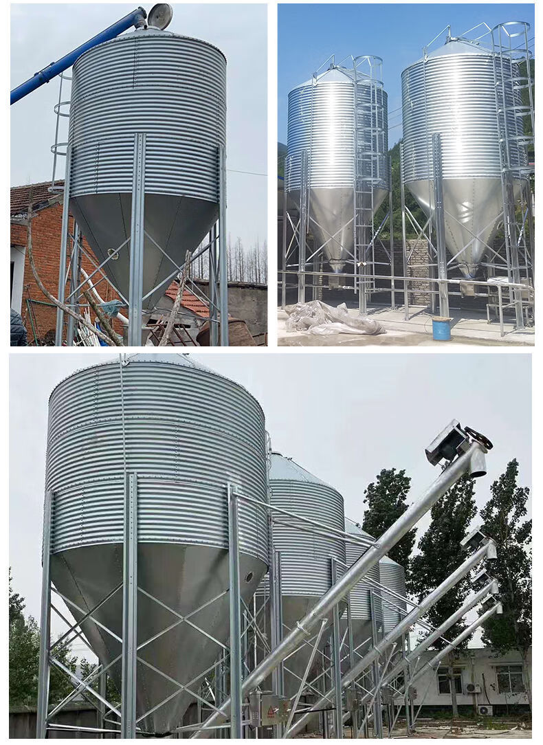 勋诚镀锌板料塔养殖场料线15吨20吨养猪用饲料仓储存罐自动化输送料塔