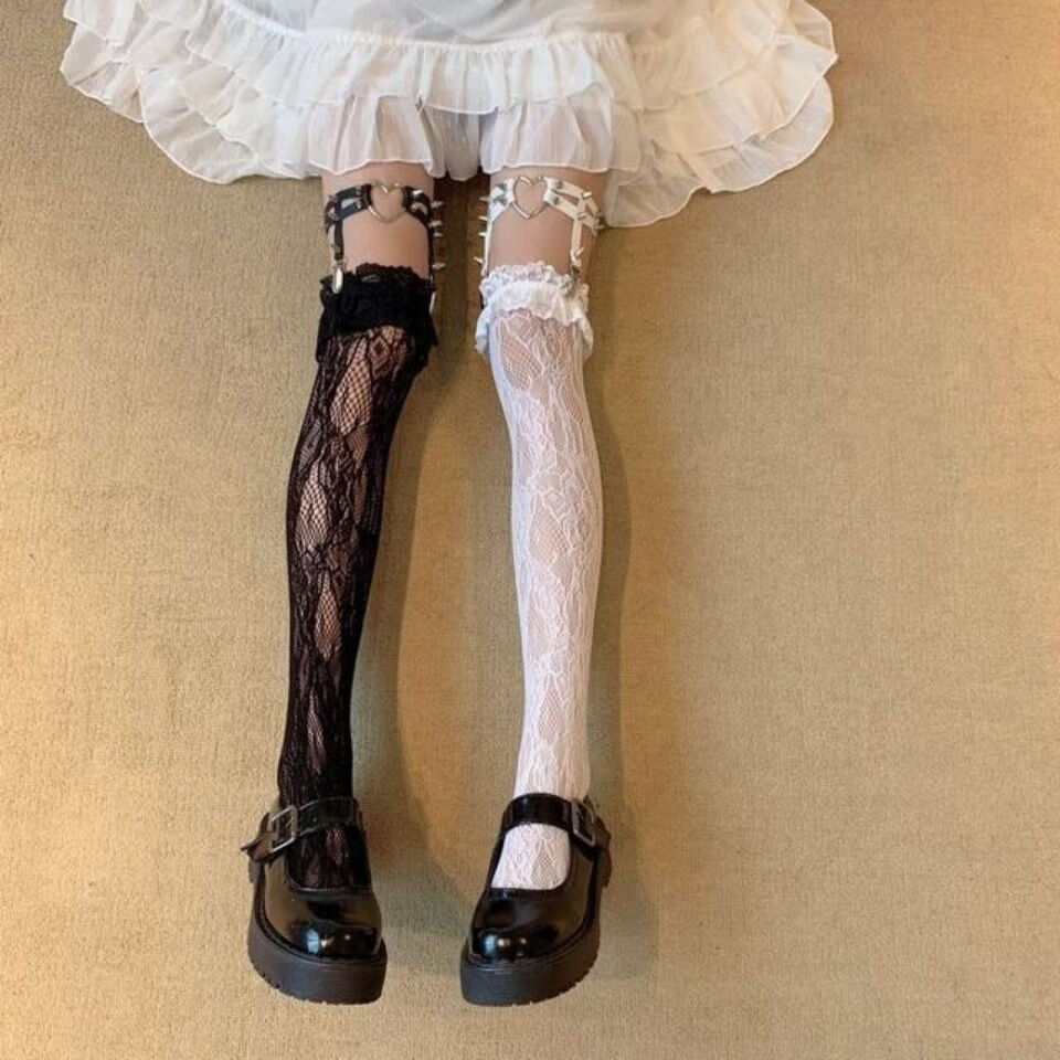 蔻梅日系lolita软妹蕾丝小腿袜洛丽塔过膝袜原宿暗黑系配靴子花边袜子