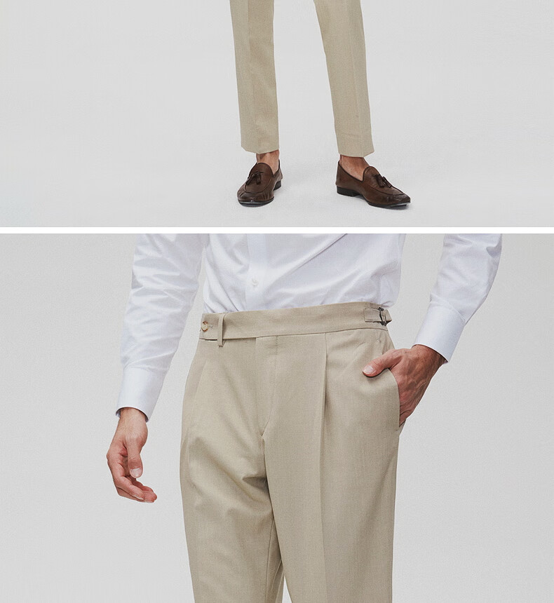 monty春秋米色平纹西服裤子男士商务轻正装休闲修身直筒西裤 浅米色