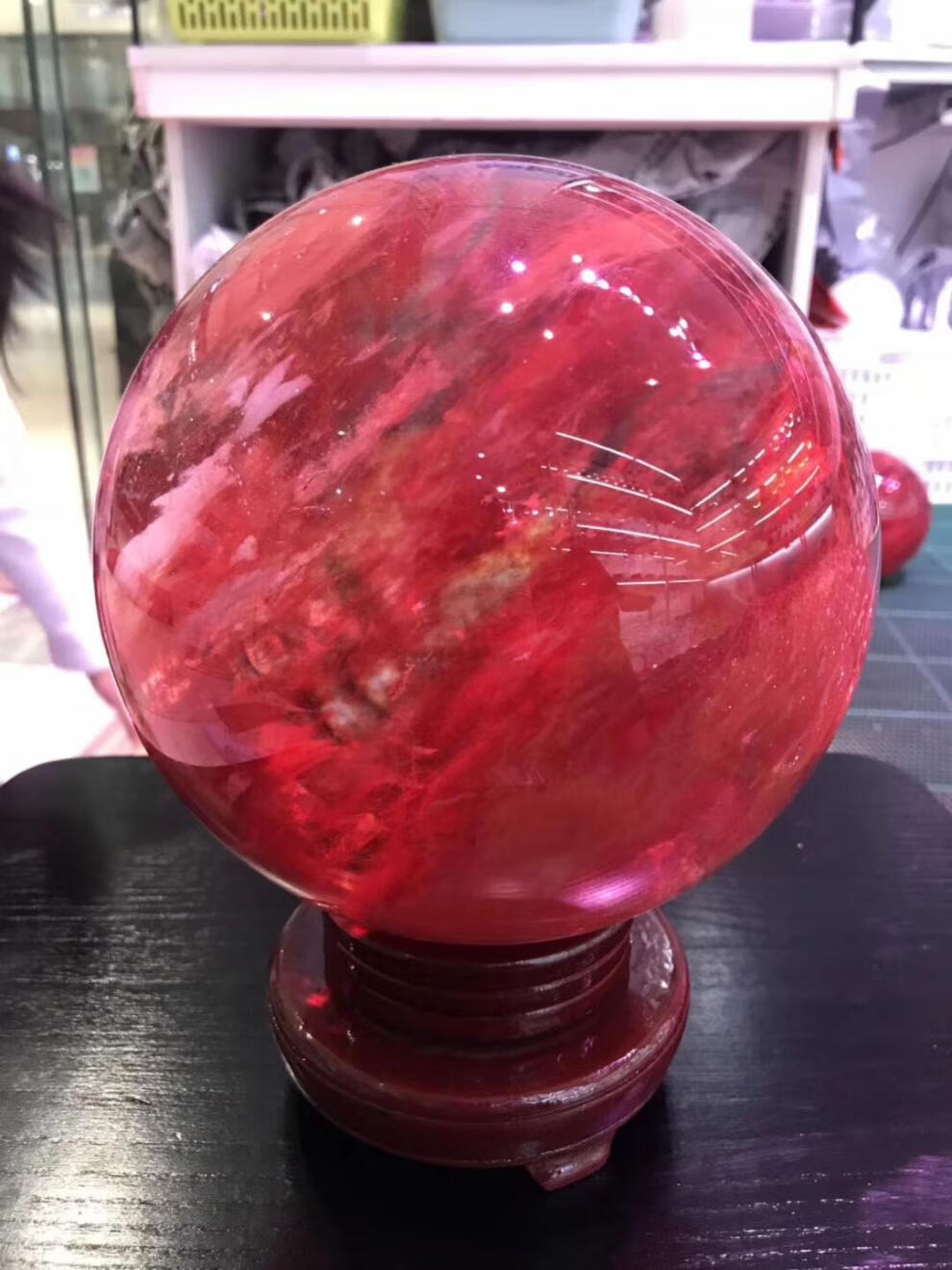 爱奢兔朱砂球天然红色水晶球摆件风水球摆件送礼 直径3厘米 全红定制