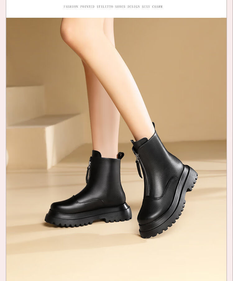 尚凯迪秋冬新款真牛皮切尔西女靴羊毛保暖全皮短靴时尚鬼帝靴春季女单