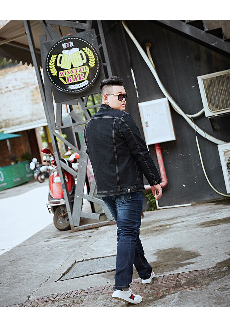 kwcm 深色特超大码牛子夹克男加肥加大牛仔衫胖子上衣肥仔外套5 6 8xl