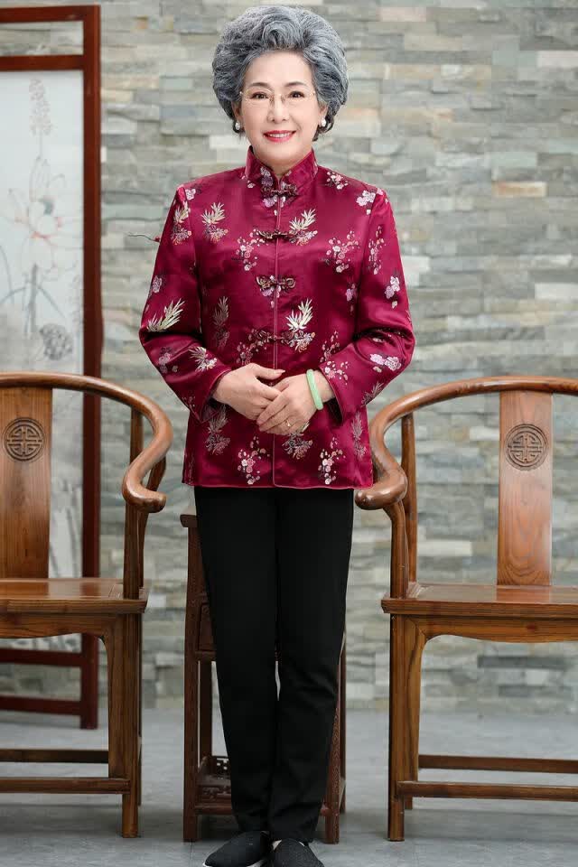 表兮 礼物妈妈唐装女上衣中老年奶奶装缎子面改良夹棉袄小棉衣中式