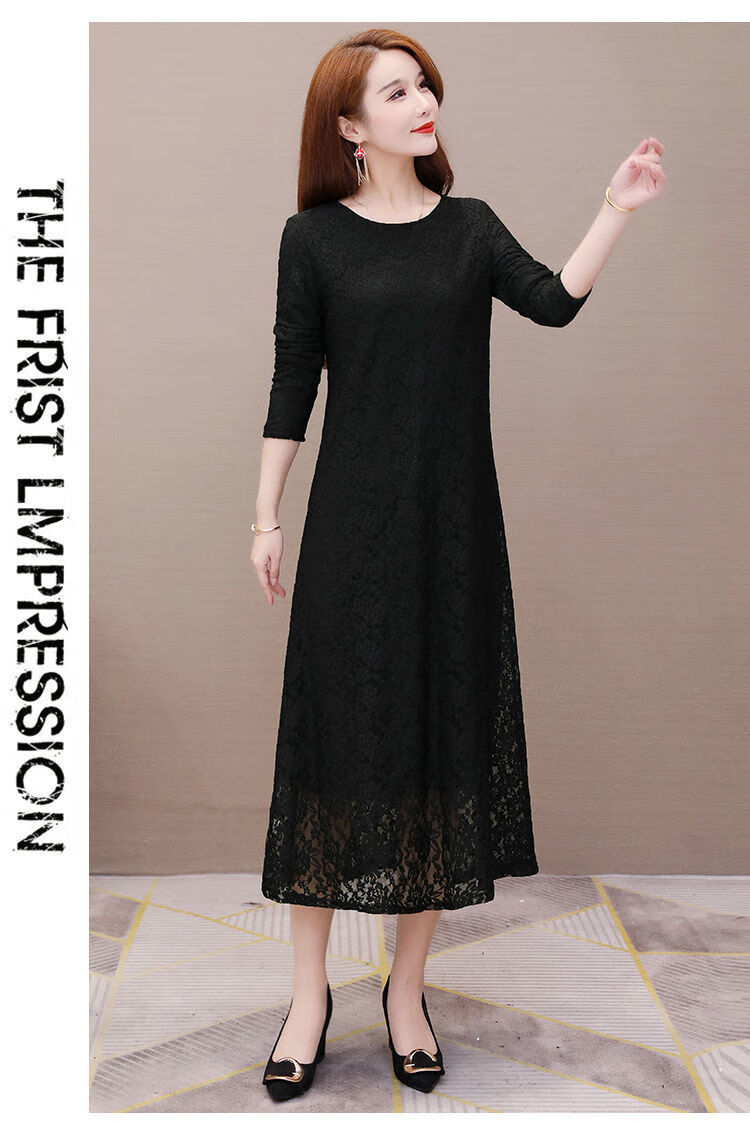 冬季加厚针织连衣裙女高品质2021冬季新款加绒加厚长袖蕾丝连衣裙秋冬