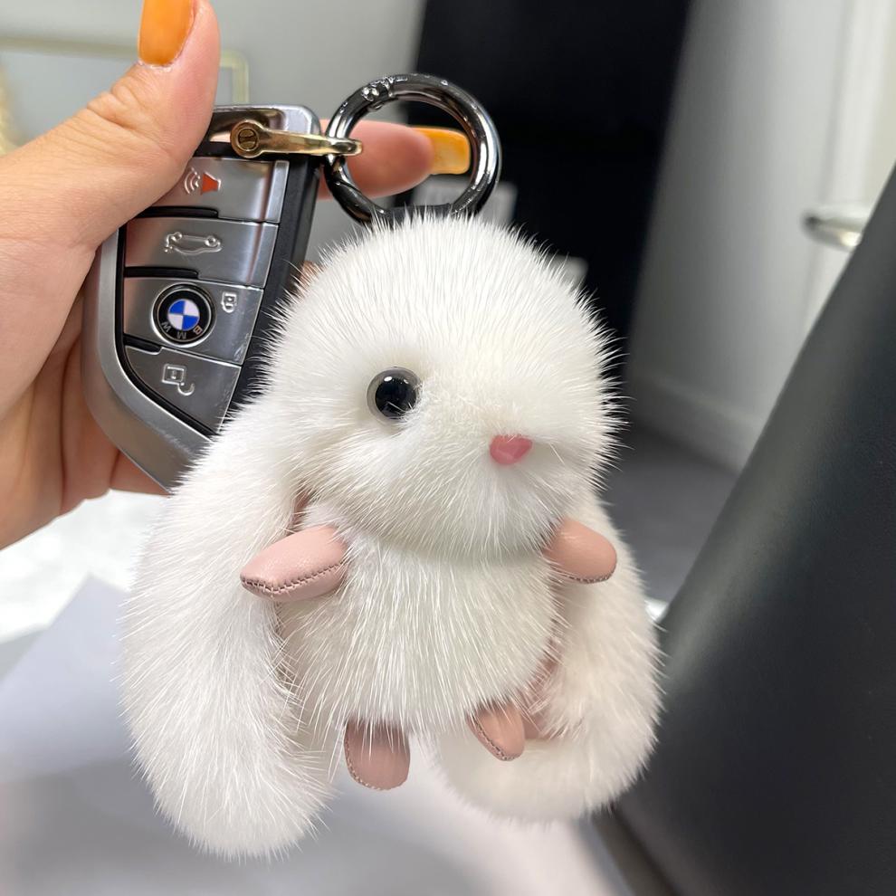 水貂毛小兔子挂件网红水貂毛兔子背包包挂饰可爱毛绒小白兔皮草汽车