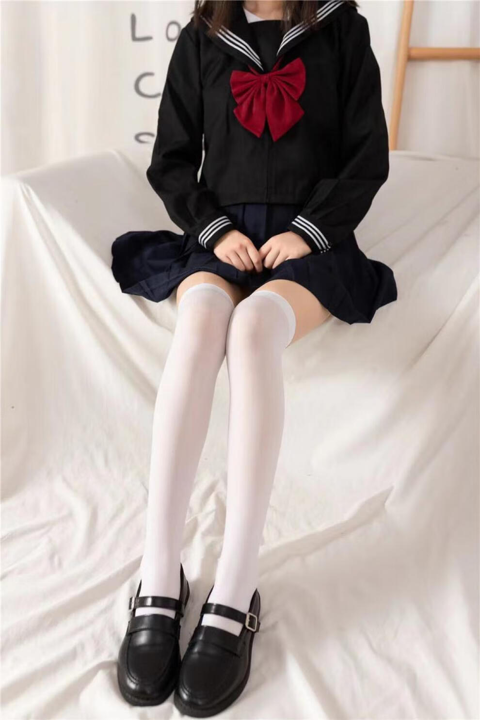 【高品质】【jk长筒袜女】2021秋季新款夏秋季天鹅绒过膝黑丝白丝袜