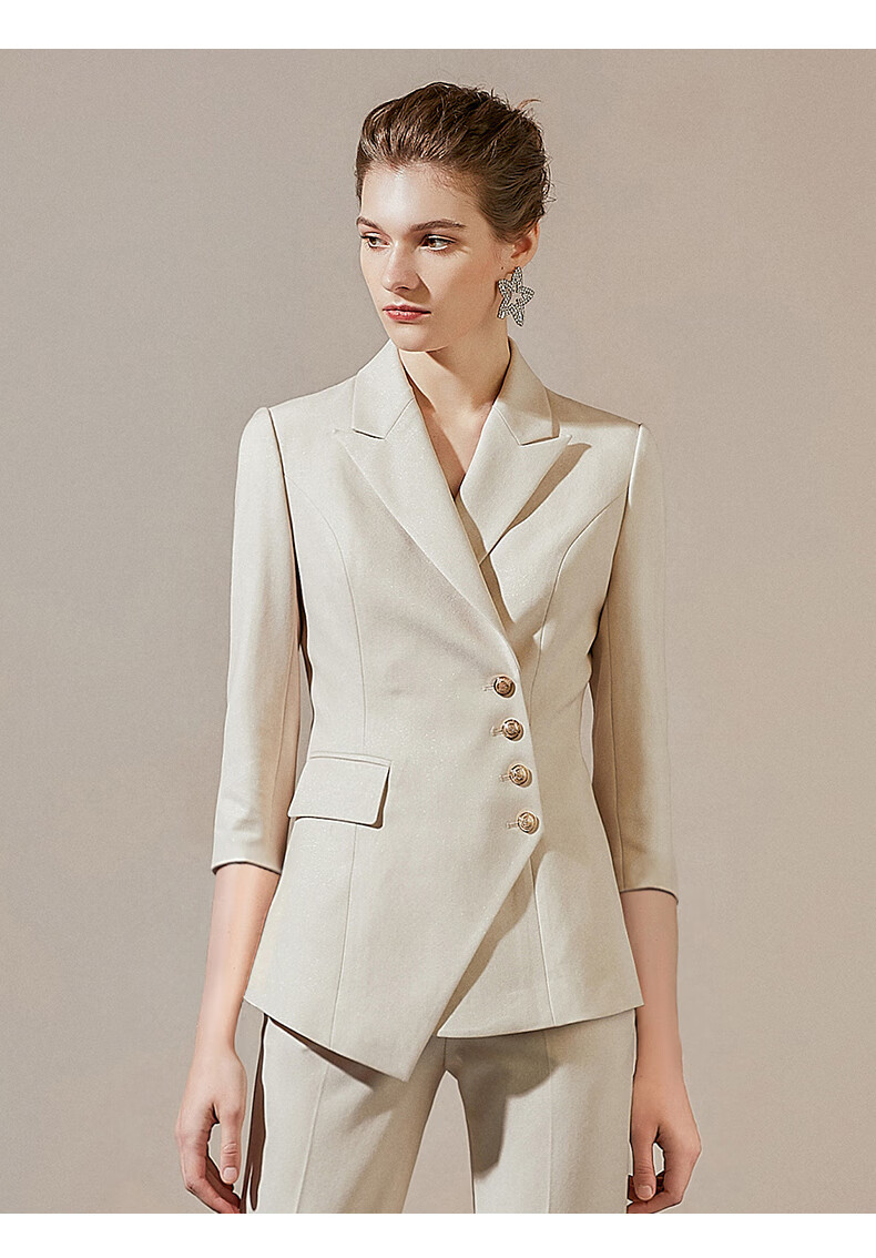 法曼努经典杏色西装外套七分袖气质职业装女套装时尚高端售楼工作服