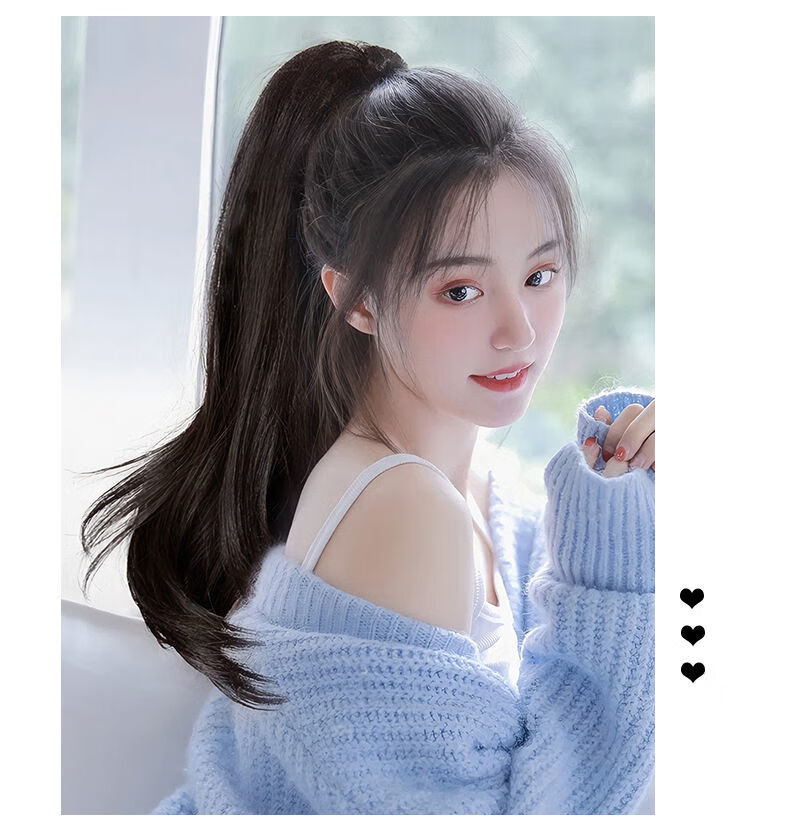 红高马尾自然假马尾绑带微卷长发尾辫子ptj浅棕色微卷马尾50cm抓夹款